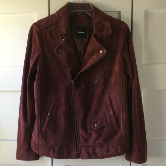 Theory Maroon Lamb Suede Biker Jacket - Picture 2 of 5